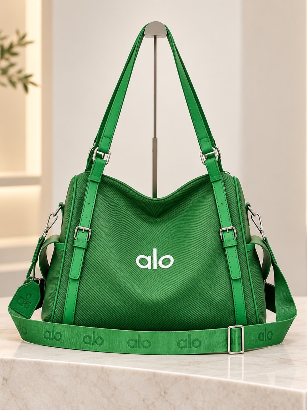 Green Shoulder Bag with Detachable Strap